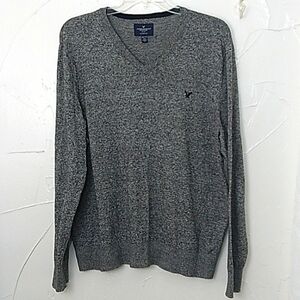American Eagle Sweater Men's Size XXL‎ Classic Fit Heather Gray V-Neck Pullover